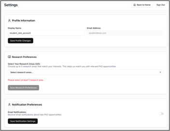 PhD Finder - Feature Screen 12